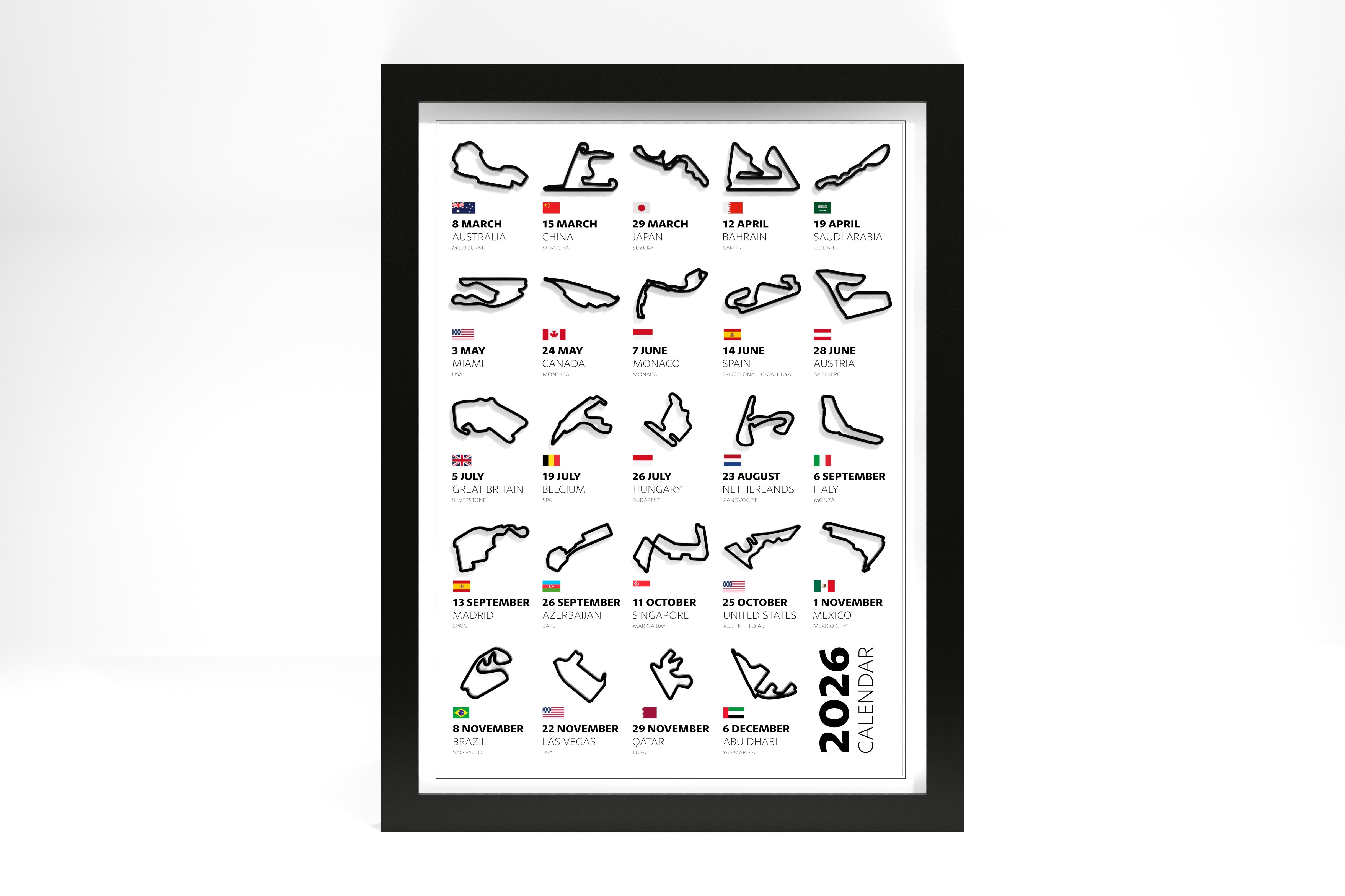 F1 2026 3D Race Calendar | Unique Motorsport Gift – RacingOutlines